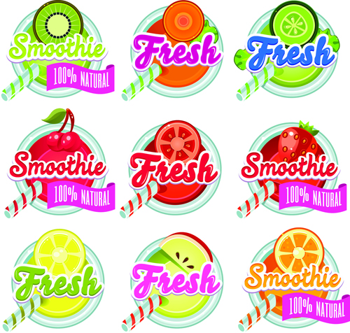 Sunner fruits drinks fresh labels vector labels fruits fresh drinks   