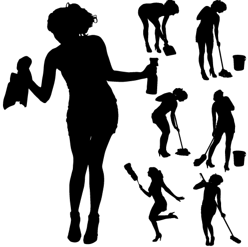 Creative cleaning woman silhouette design vector 05 woman silhouette creative cleaning   