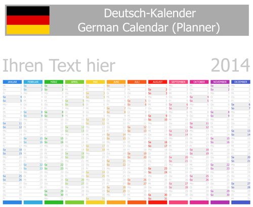 German Version Calendar 2014 vector set 01 German calendar 2014   