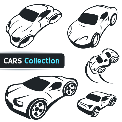 Hand drawn abstract car set vector hand-draw hand drawn abstract   