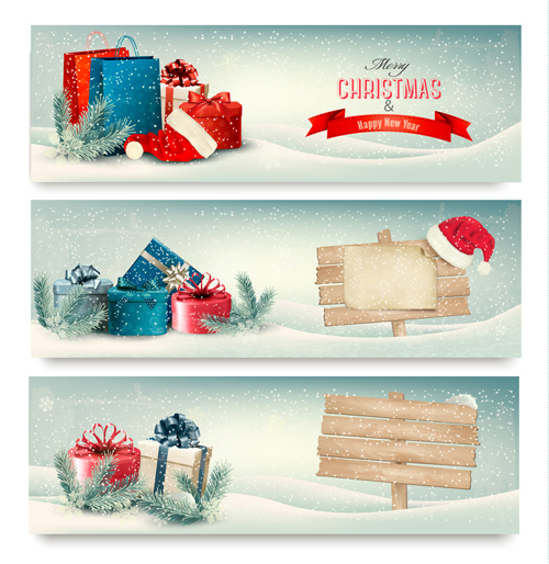 Christmas banners with winter snow vector set 02 winter snow christmas banners   