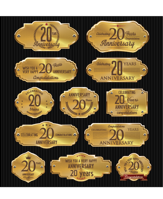 Luxury anniversary golden laurel labels vector 12 luxury laurel labels golden anniversary   