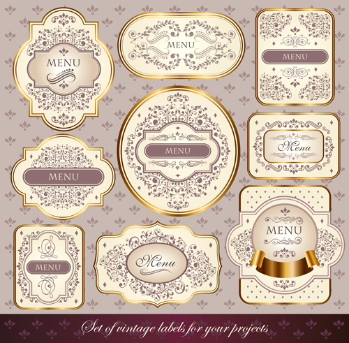 Ornate menu gold labels vector material ornate menu labels gold design   