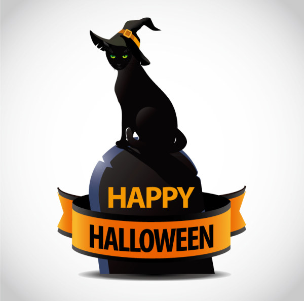 Black cat halloween vector background halloween cat black background   