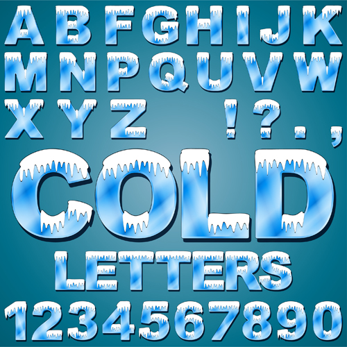 Cold snow alphabet with numbers vector snow numbers cold alphabet   