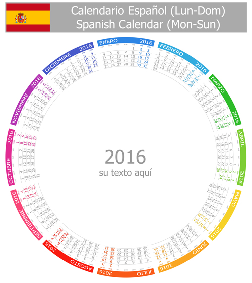 Spanish 2016 grid calendar vector material 01 spanish grid calendar 2016   