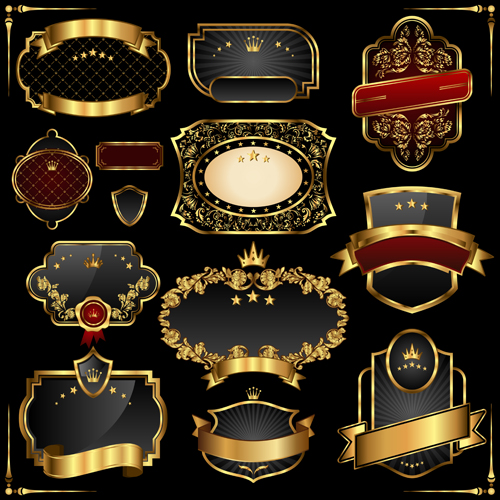 Dark gold frame labels luxury vector set 12 luxury labels gold frame dark   