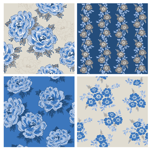 Blue retro flowers pattern seamless vector 01 seamless pattern flowers   