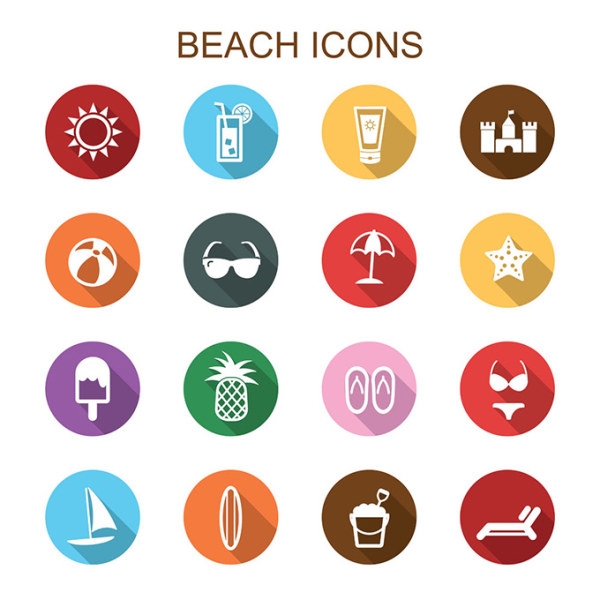 beach with travel icons vector set travel icons beach   