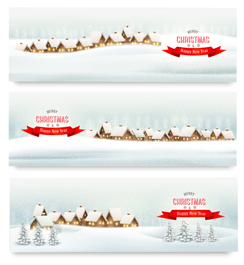 Christmas banners with winter snow vector set 12 winter snow christmas banners   