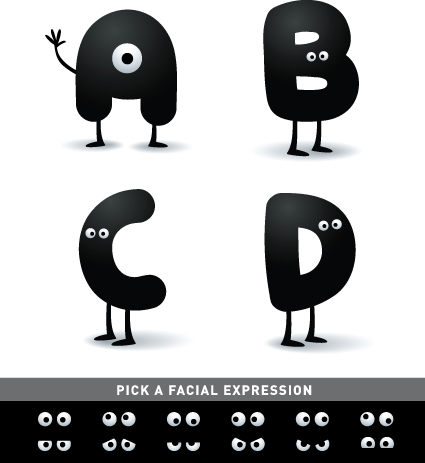 Funny Cartoon alphabet design vector material 06 material funny cartoon alphabet   