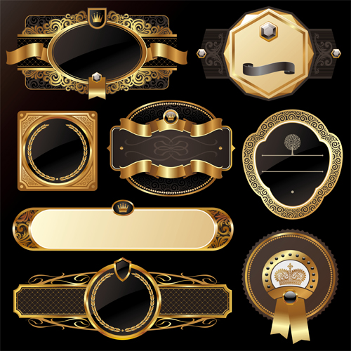 Dark gold frame labels luxury vector set 13 luxury labels gold frame dark   