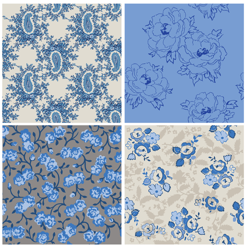 Blue retro flowers pattern seamless vector 02 seamless pattern flowers   