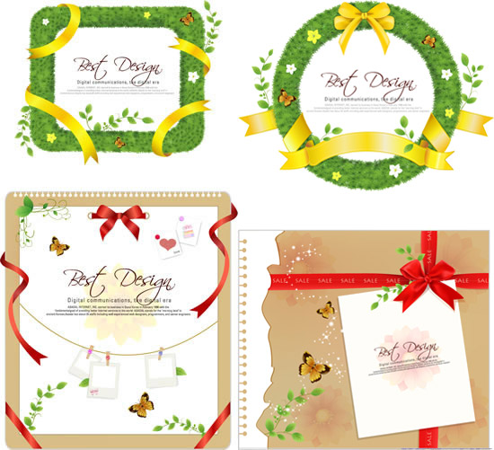 Christmas wreath frame vector 93986 ribbon Garland frames Christmas material   