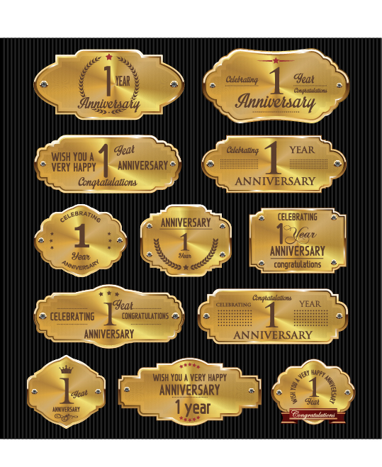 Luxury anniversary golden laurel labels vector 01 luxury labels golden anniversary   