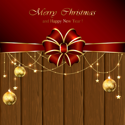 Christmas and new year decorations with wooden background vector 01 wooden new year decorations decoration christmas   