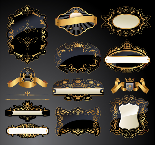 Dark gold frame labels luxury vector set 01 luxury labels gold frame dark   