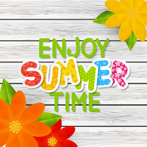 Summer holiday time with wooden background vector wooden time summer holiday background   