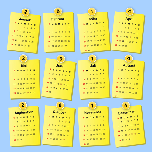 German Version Calendar 2014 vector set 02 version German calendar 2014   