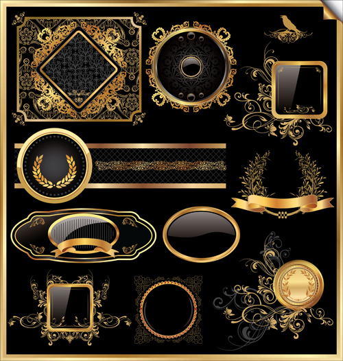 Dark gold frame labels luxury vector set 09 luxury labels gold frame dark   