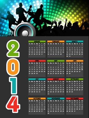 Party style 2014 calendar vector vector party calendar 2014   