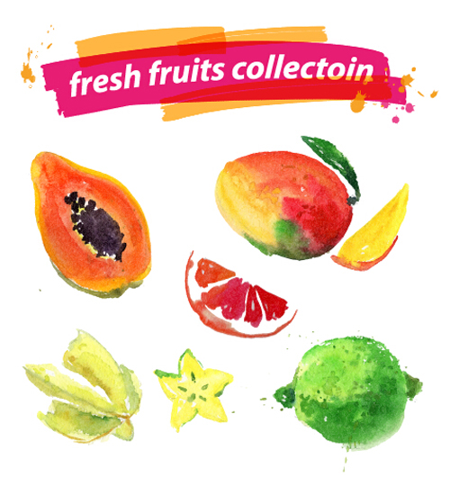 Watercolor fresh fruits set 03 vector watercolor fruits fruit fresh   