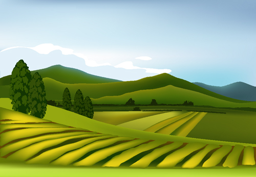 Beautiful fields landscapes vector set 12 landscape fields beautiful   