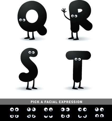 Funny Cartoon alphabet design vector material 02 material funny cartoon alphabet   