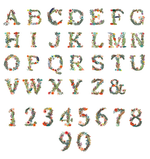 Alphabet with number and flower vector number flower alphabet   