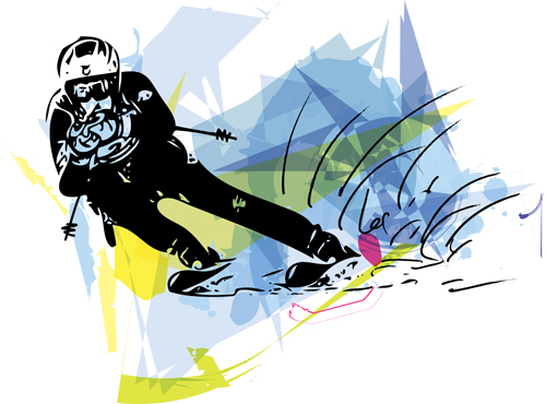 Ski watercolor drawing vector 01 watercolor drawing   