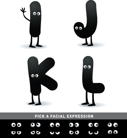 Funny Cartoon alphabet design vector material 05 material funny cartoon alphabet   