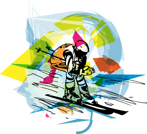 Ski watercolor drawing vector 02 watercolor drawing   