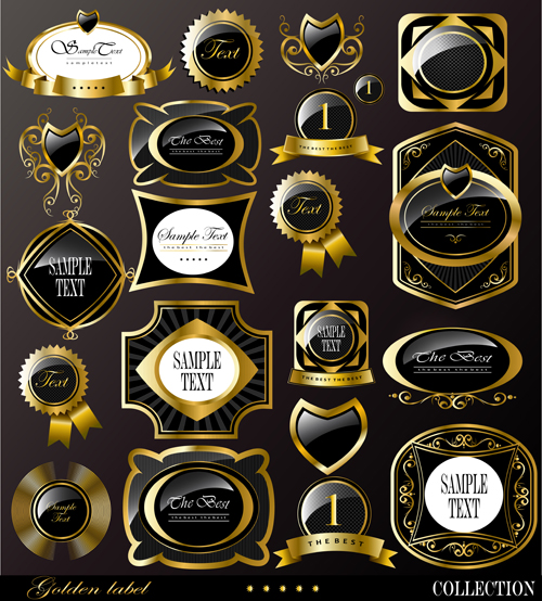 Dark gold frame labels luxury vector set 11 luxury labels gold frame dark   