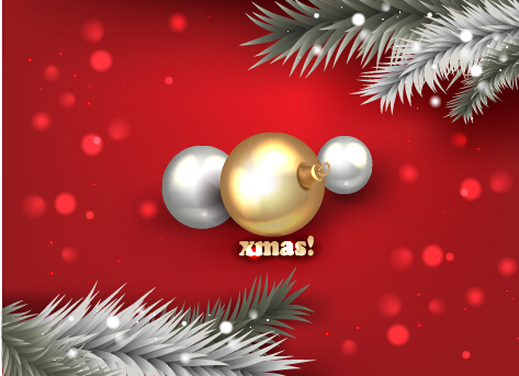 Red xmas background with golden baubles vector xmas golden baubles background   