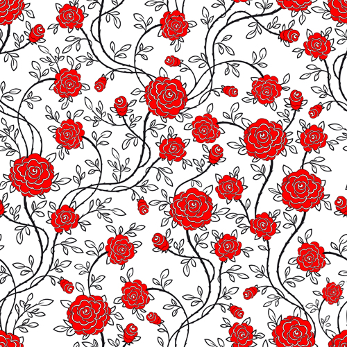 Red flower seamless patterns vector seamless red patterns flower   