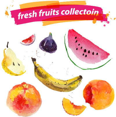 Watercolor fresh fruits set 07 vector watercolor fruits fresh   