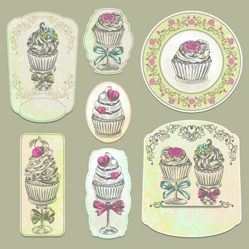 Vintage cupcakes labels creative vector 02 vintage labels label cupcake creative   