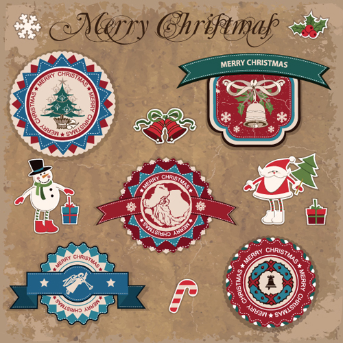 Retro style Christmas labels design vector 05 style Retro font labels label christmas   