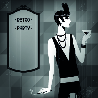 Retro party cover and girl vector 02 Retro font party cover   