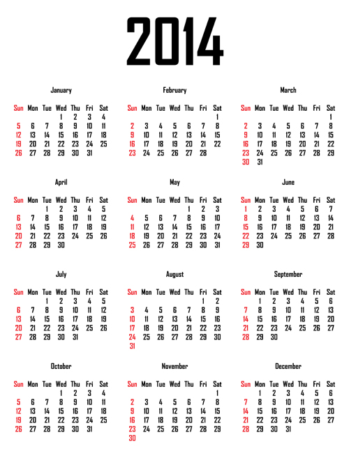 2014 Calendar grid vector design 04 grid calendar 2014   