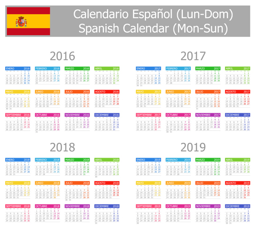 Spanish 2016 grid calendar vector material 06 spanish grid calendar 2016   