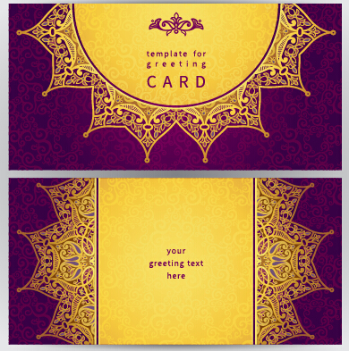 Purple with golden ornate greeting cards vector 04 purple ornate greeting golden cards   