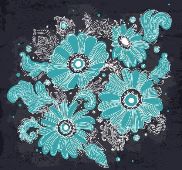 Hand drawn flowers blue vector graphics hand drawn flowers   