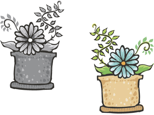 Hand drawn flowers in pot vector material 06 pot hand drawn flowers   