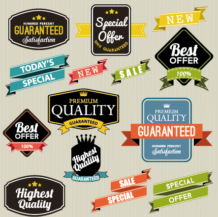 Vintage labels with stickers and ribbons vector graphics 04 vector graphics vector graphic stickers sticker ribbons ribbon labels   