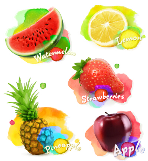 Watercolor fresh fruits set 01 vector watercolor fruits fresh   