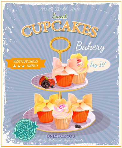 Retro advertising poster cupcakes vector 03 poster cupcake advertising   