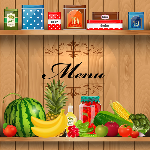 Wooden shelf with food creative graphics vector 01 wooden shelf food creative   