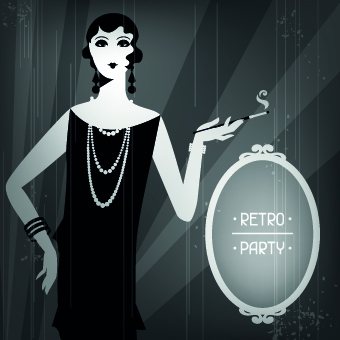 Retro party cover and girl vector 05 Retro font party girl cover   