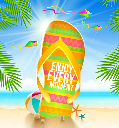 Summer holiday slippers background vector 02 summer slippers holiday background   